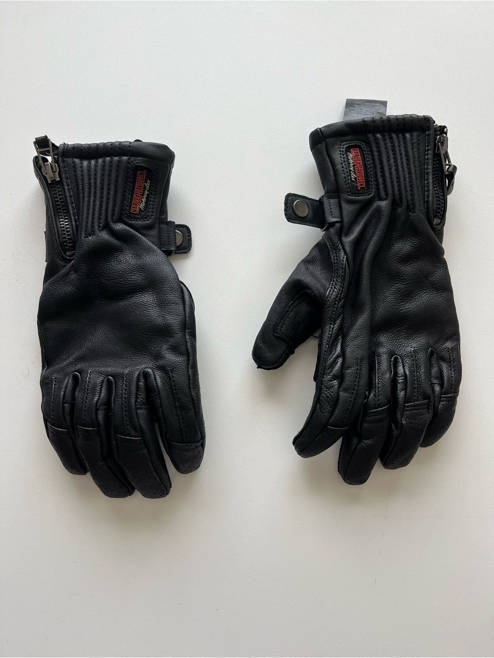 Black Leather Riding Gloves with Zipper Closure size Medium